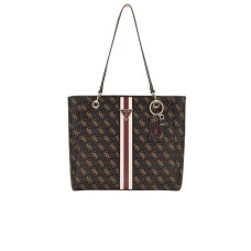 GUESS NOELLE TOTE BAG A SPALLA LOGATA MARRONE A CONTRASTO