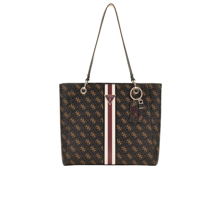 GUESS NOELLE TOTE BAG A SPALLA LOGATA MARRONE A CONTRASTO