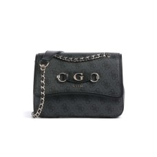 GUESS IZZY BORSA A TRACOLLA NERA LOGO ALL-OVER CON PATTINA 