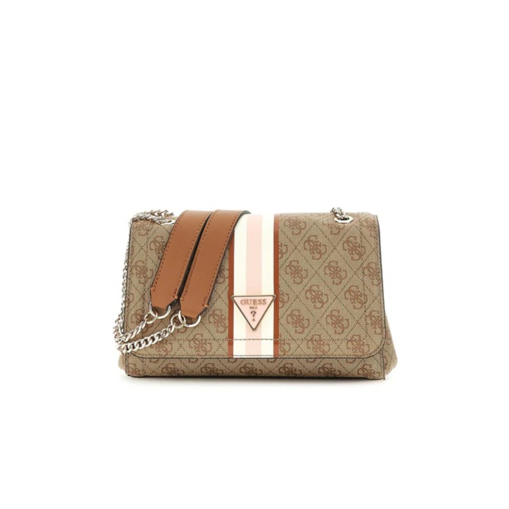 GUESS NOELLE BORSA  A TRACOLLA MARRONE LOGO ALL-OVER