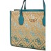 GUESS BORSA SILVANA TOTE IN PAGLIA CON LOGO ALL-OVER AZZURRO