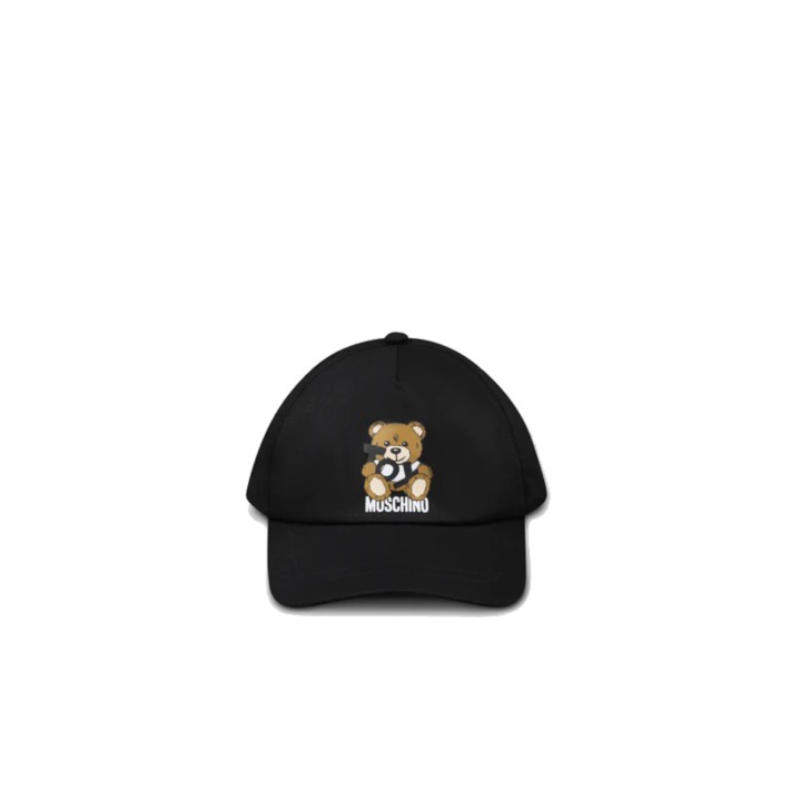 MOSCHINO CAPPELLO DA BASEBALL BLACK CON LOGO LETTERIN WHITE E TEDDY BEAR