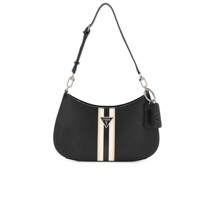GUESS NOELLE BORSA A SPALLA NERA CON BANDA A CONTRASTO 