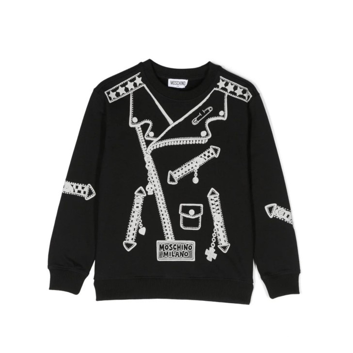 MOSCHINO FELPA UNISEX IN COTONE A GIROCOLLO UNISEX NERA CON STAMPA