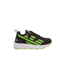 EA7 Emporio Armani Sneakers Nera da Bambino con logo a contrasto di colore verde