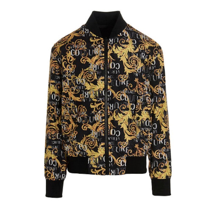 Versace Jeans Couture Bomber reversibile in nylon con un lato con stampa logo all over e dall'altro tinta unita con logo
