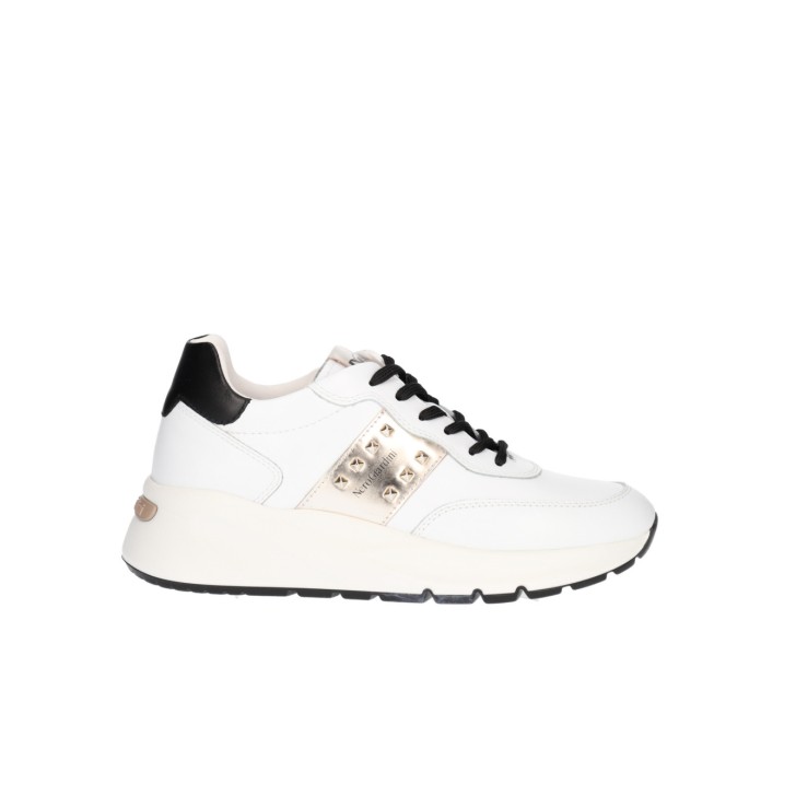 Nero Giardini Sneakers in pelle bianca con inserti laminato dorato 