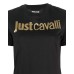 Just Cavalli T-shirt nera in jersey di cotone a manica corta con logo JUST CAVALLI oro