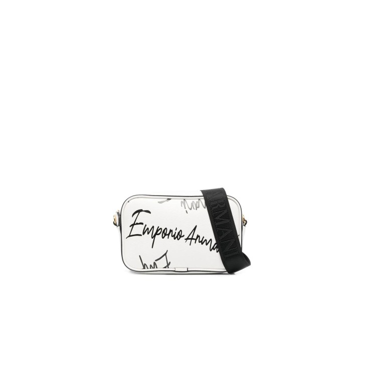 Emporio Armani Mini Borsa Bianca a tracolla con logo Lettering All Over