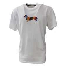 Harmont&Blaine T-Shirt Bianca in cotone con logo Bassotto stampato multicolore 