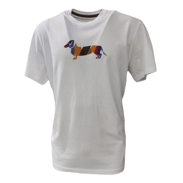 Harmont&Blaine T-Shirt Bianca in cotone con logo Bassotto stampato multicolore 