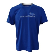 Harmont&Blaine T-Shirt azzurra in cotone a manica corta con logo lettering a rilievo