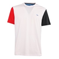 Harmont&Blaine T-Shirt in cotone a manica corta Bianca con parte posteriore e maniche a contrasto e logo basatto ricamato azzurro