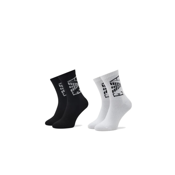Emporio Armani set 2 paia di calze Bianche e Nere unisex realizzate in spugna di cotone con logo jacquard