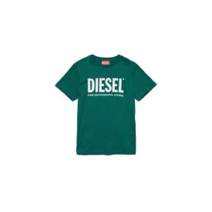 Diesel T-shirt a manica corta Unisex in jersey di cotone a girocollo verde con logo 