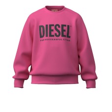 DIESEL FELPA A GIROCOLLO IN COTONE PINK CON LOGO LETTERING BLACK 
