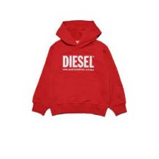 Diesel Felpa Unisex Rossa in cotone con cappuccio e Logo