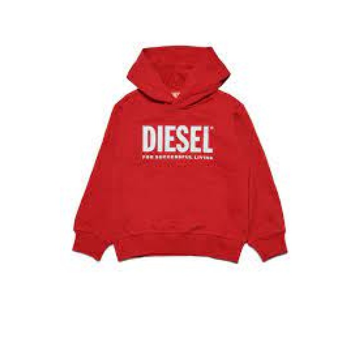 Diesel Felpa Unisex Rossa in cotone con cappuccio e Logo