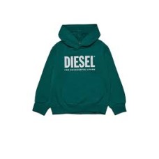 Diesel Felpa Unisex Verde in cotone con cappuccio e Logo