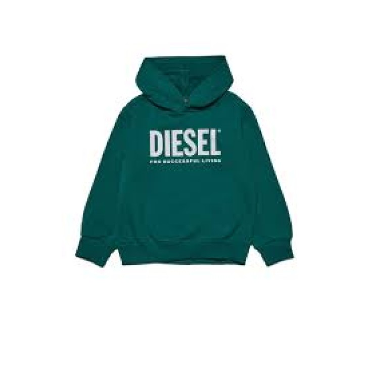 Diesel Felpa Unisex Verde in cotone con cappuccio e Logo