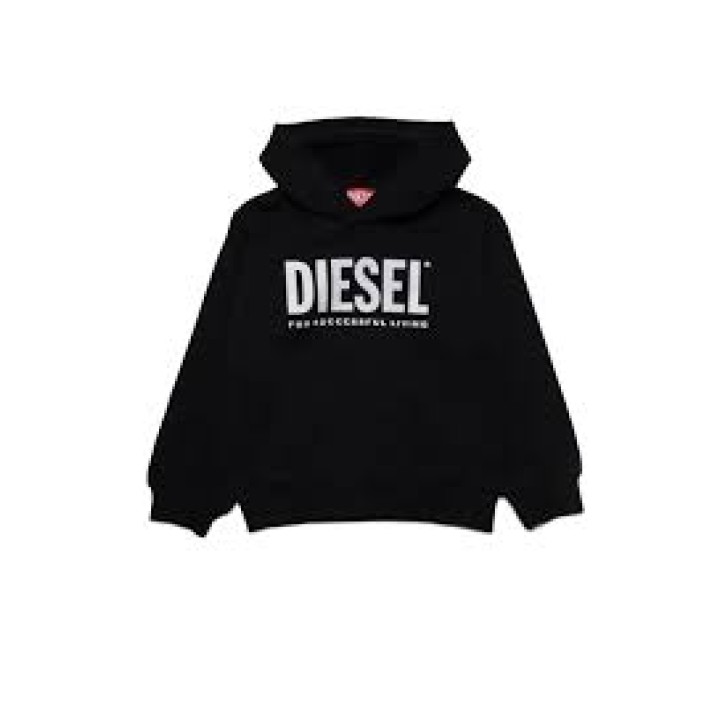 Diesel Felpa Unisex Nera in cotone con cappuccio e Logo