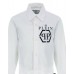 Philipp Plein Camicia bianca in cotone con logo stampato 
