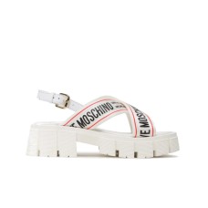 LOVE MOSCHINO SANDALO WHITE CON FASCE IN NASTRO E LOGO LETTERING