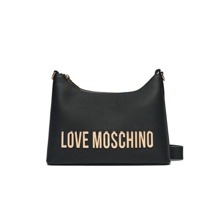 LOVE MOSCHINO BORSA NERA A SPALLA IN ECOPELLE CON LOGO ORO LETTERING  