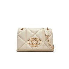 LOVE MOSCHINO BORSA BEIGE A SPALLA DA DONNA CON LOGO LETTERING ORO 