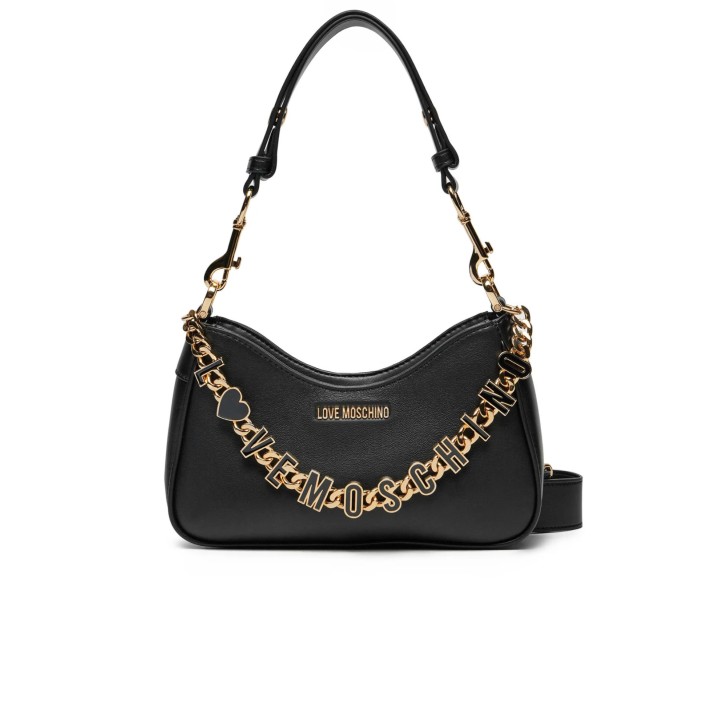 LOVE MOSCHINO BORSA NERA IN VERA PELLE A SPALLA CON CIONDOLO LOVE MOSCHINO 