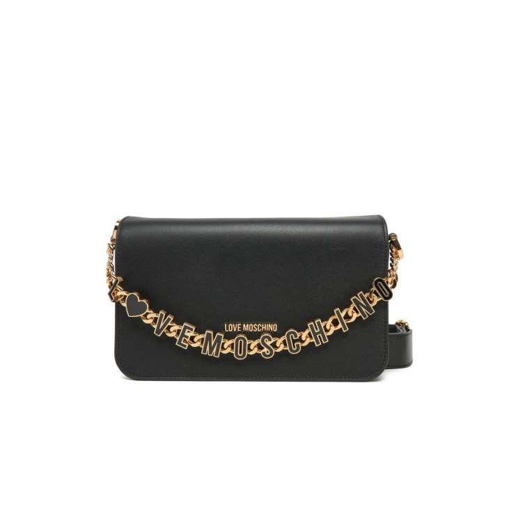 LOVE MOSCHINO BORSA NERA A TRACOLLA IN VERA PELLE CON DETTAGLIO CIONDOLO 