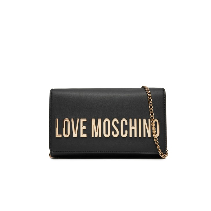 LOVE MOSCHINO BORSA NERA A TRACOLLA CON LOGO LETTERING ORO 