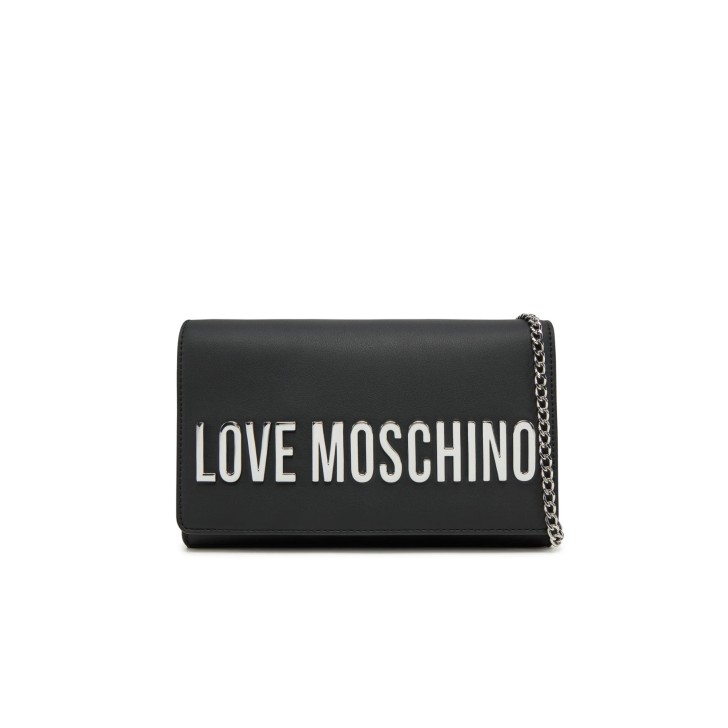 LOVE MOSCHINO BORSA NERA A TRACOLLA CON LOGO LETTERING ARGENTO
