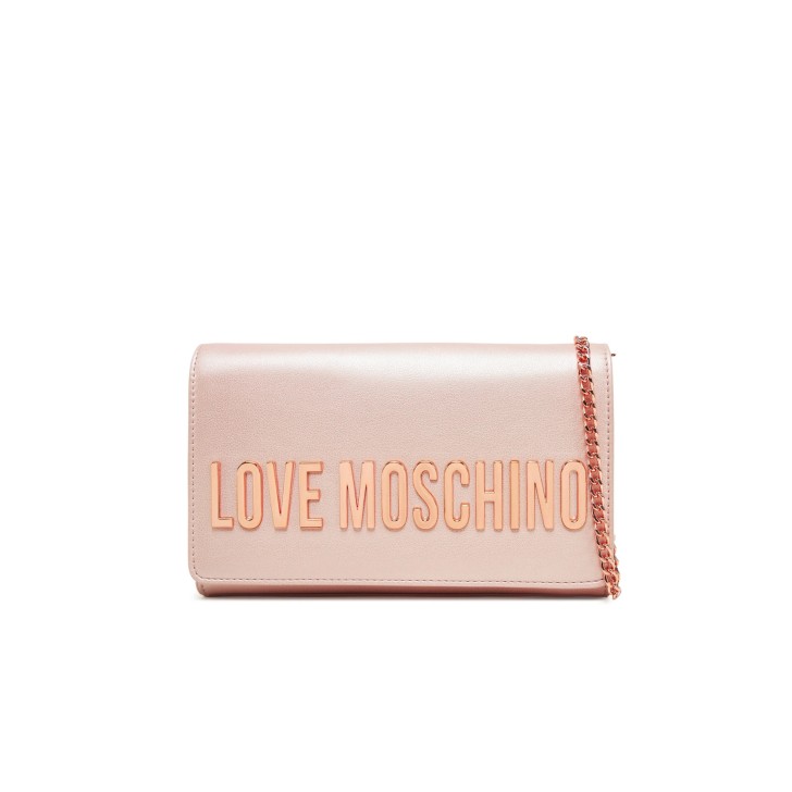 LOVE MOSCHINO BORSA ROSA LAMINATA A TRACOLLA CON LOGO LETTERING 