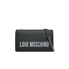 LOVE MOSCHINO BORSA NERA A SPALLA DA DONNA CON LOGO ARGENTO LETTERING 