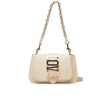 LOVE MOSCHINO BORSA BEIGE A SPALLA CON LOGO LETTERING ORO 