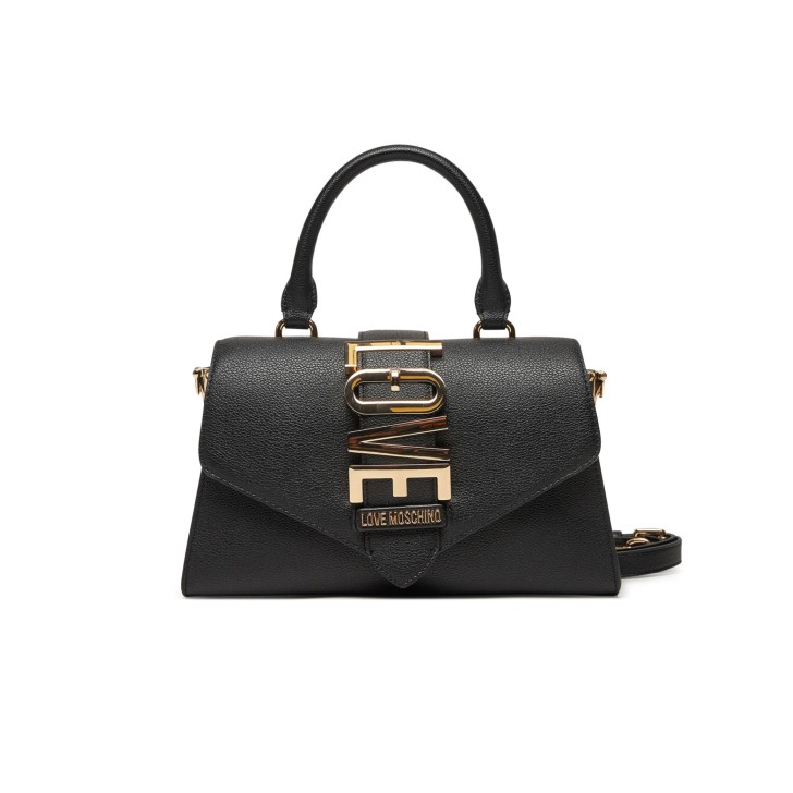 LOVE MOSCHINO BORSA NERA A MANO CON LOGO LETTERING ORO