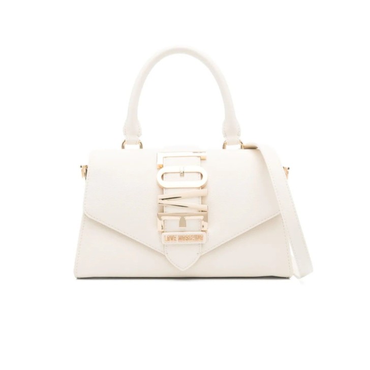 LOVE MOSCHINO BORSA BEIGE A MANO CON LOGO LETTERING ORO 