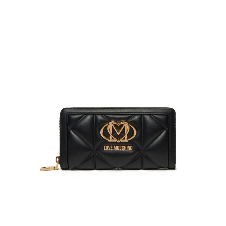 LOVE MOSCHINO PORTAFOGLIO NERO TRAPUNTATO CON LOGO ORO 