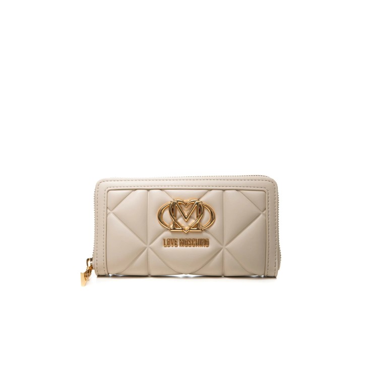 LOVE MOSCHINO PORTAFOGLIO BEIGE TRAPUNTATO CON LOGO ORO 