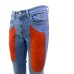 Jeckerson Jeans denim blu cinque tasche con toppe in Alcantara Rosso