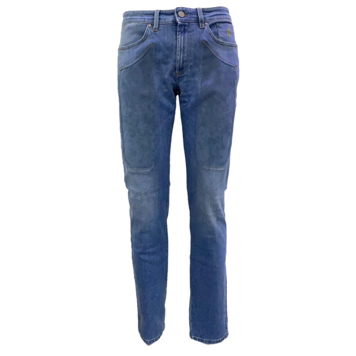 Jeckerson Jeans denim blu cinque tasche con toppe in Alcantara Azzurro