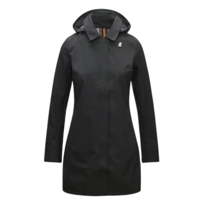 K-way giubbotto nero da donna lungo con cappuccio 