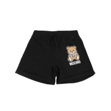 Moschino Pantaloncino Nero in jersey di cotone con Teddy Bear e logo lettering