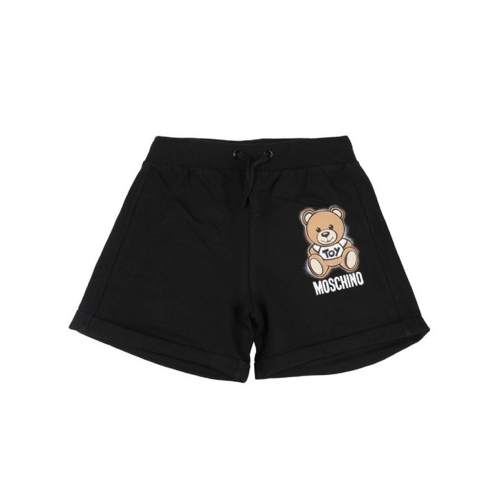 Moschino Pantaloncino Nero in jersey di cotone con Teddy Bear e logo lettering