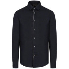 Emporio Armani Camicia REGULAR FIT Blu in lino con logo Aquila 