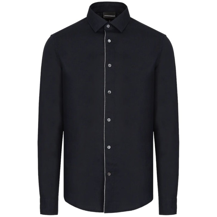 Emporio Armani Camicia REGULAR FIT Blu in lino con logo Aquila 