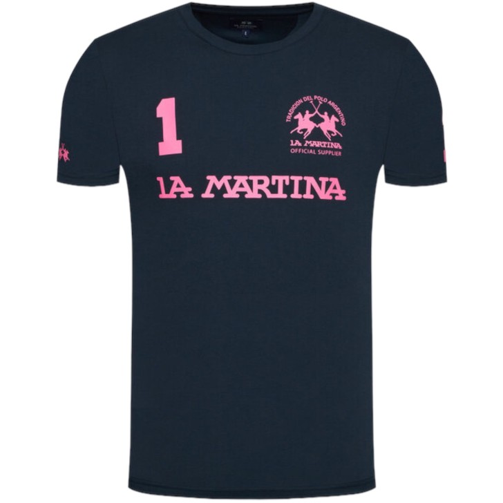 La Martina T-shirt da Uomo Blu Logo a contrasto TMR309JS206B7338