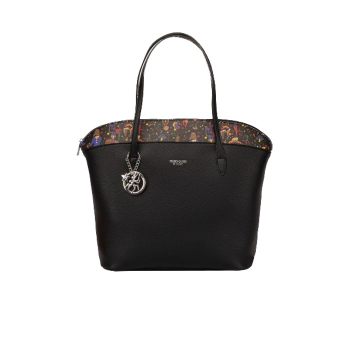 Piero Guidi TOTE BAG/SHOPPING BAG Borsa a spalla nera da donna con stampa Maci Circus