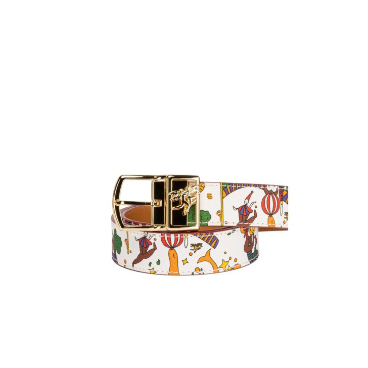 Piero Guidi Cintura reversibile bianca con stampa magic circus